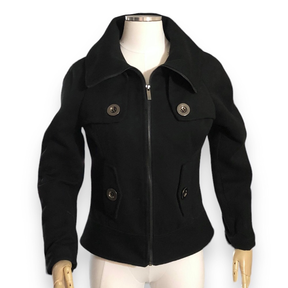 SUGARFLY Black Wide Collar Cropped Zip Front Jacket Oversized Buttons